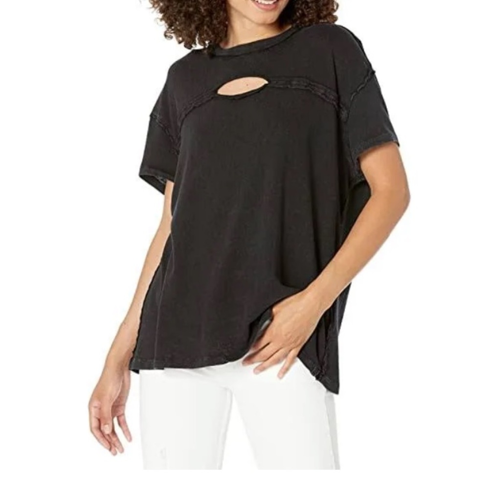 Free People We the Free Black Boxy Cut Out Short Sleeve T Shirt Size XS